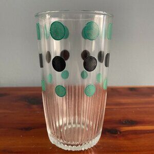 Vintage Hazel Atlas Glass Turquoise Green Black Polka Dot Sour Cream 4 1/2" MCM